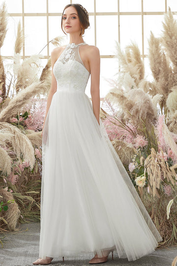 Vestido de novia blanco halter cuello
